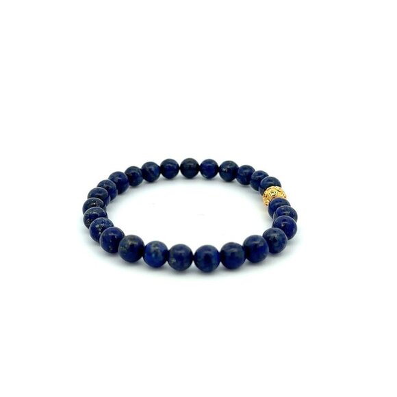 18K Gold Money Ball Lucky Bracelet Gemstones Lapis Lazuli 6mm - Picture 5 of 5